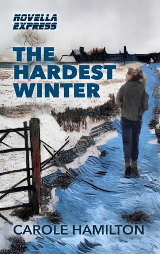 the hardset winter by carole Hamilton cover of novella a snowy scene in the country with a lonely girl walking up a path